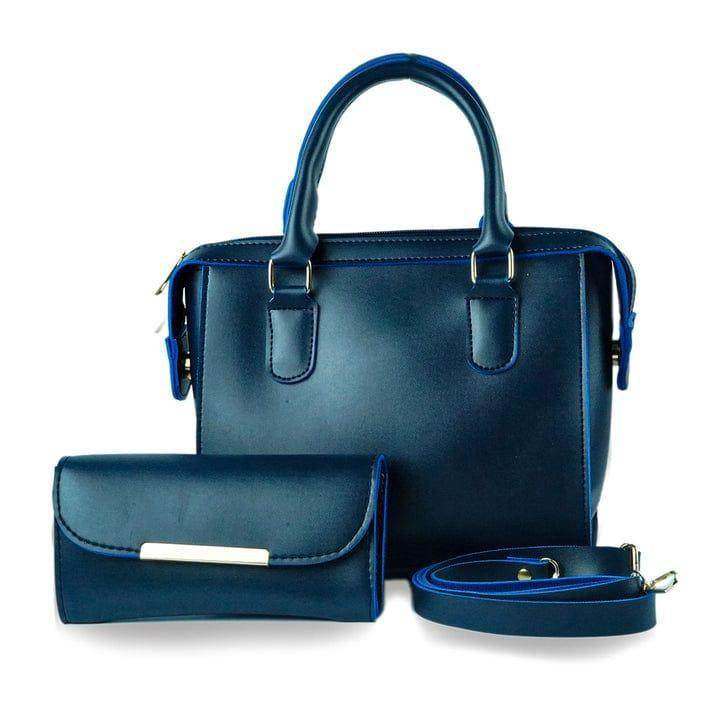 Women's PU Leather Plain Shoulder Bag set - Huda la facon