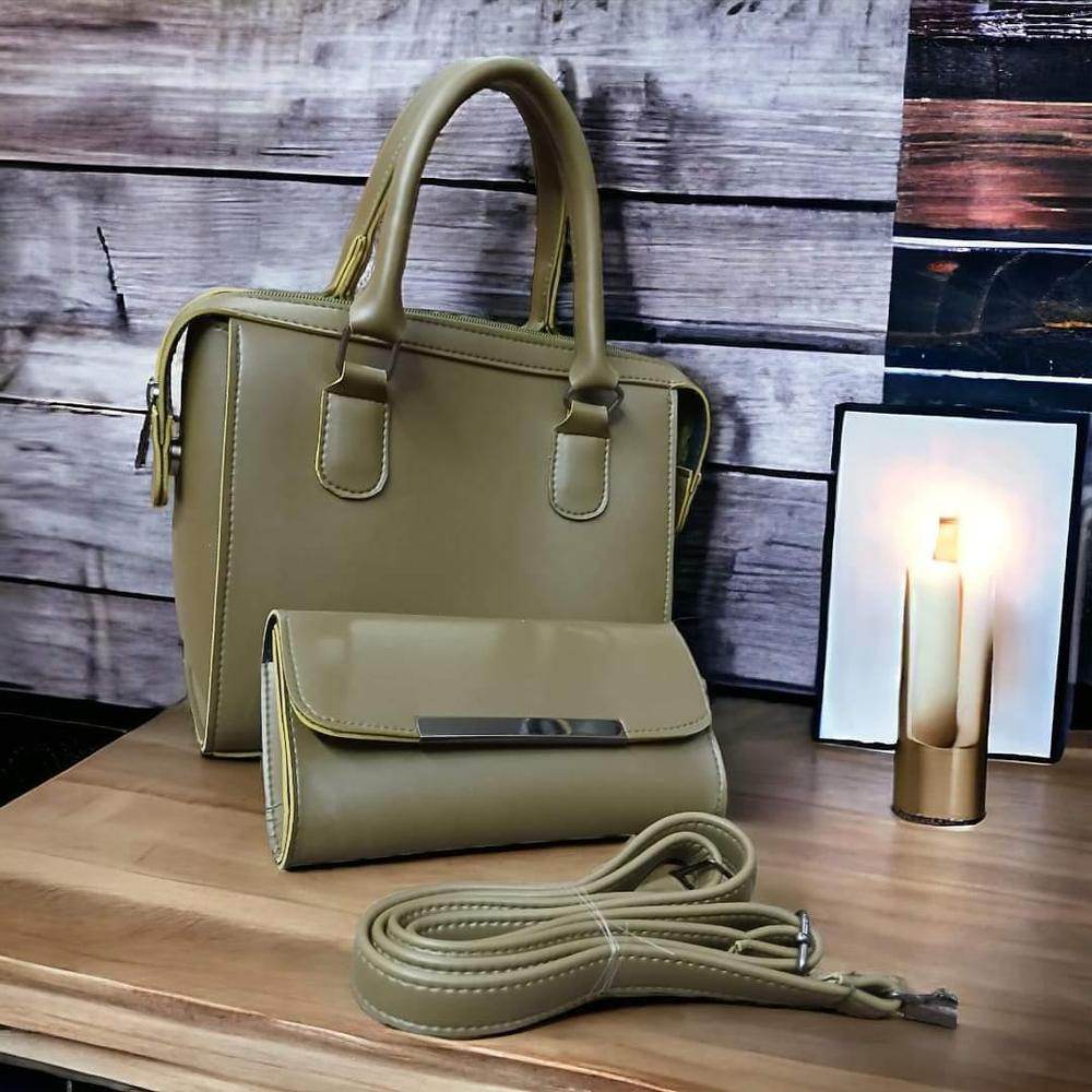 Women's PU Leather Plain Shoulder Bag set - Huda la facon