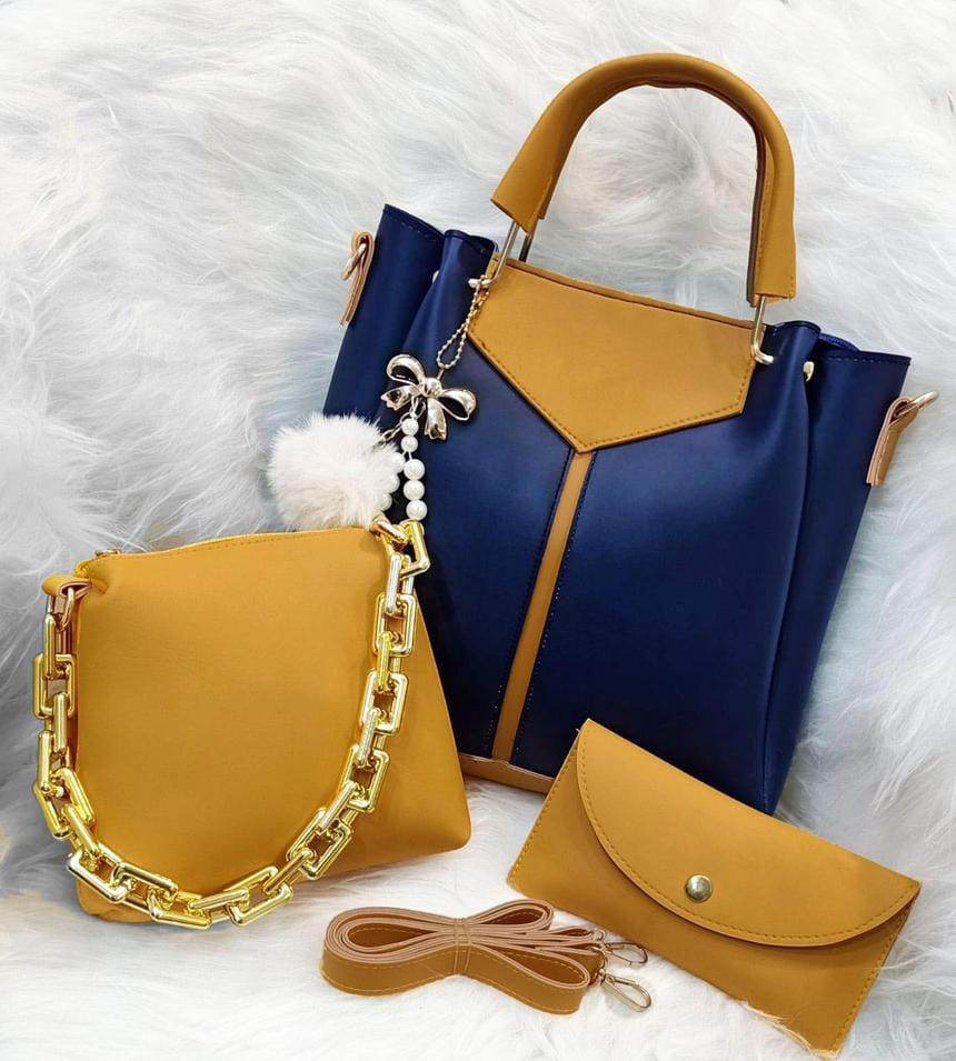 3 PC Leather Plain Bag set - Huda la facon