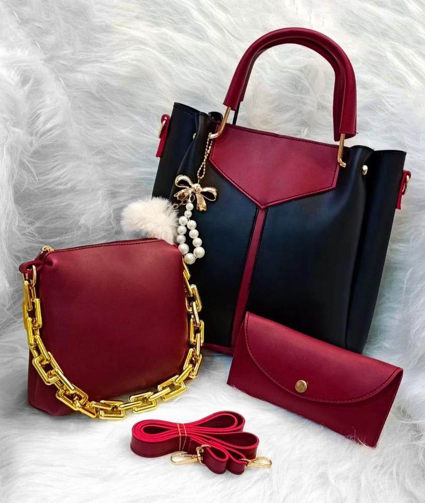 3 PC Leather Plain Bag set - Huda la facon