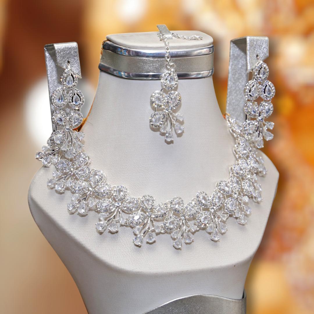 Bridal Silver plated Zircon Necklace - HLF1014